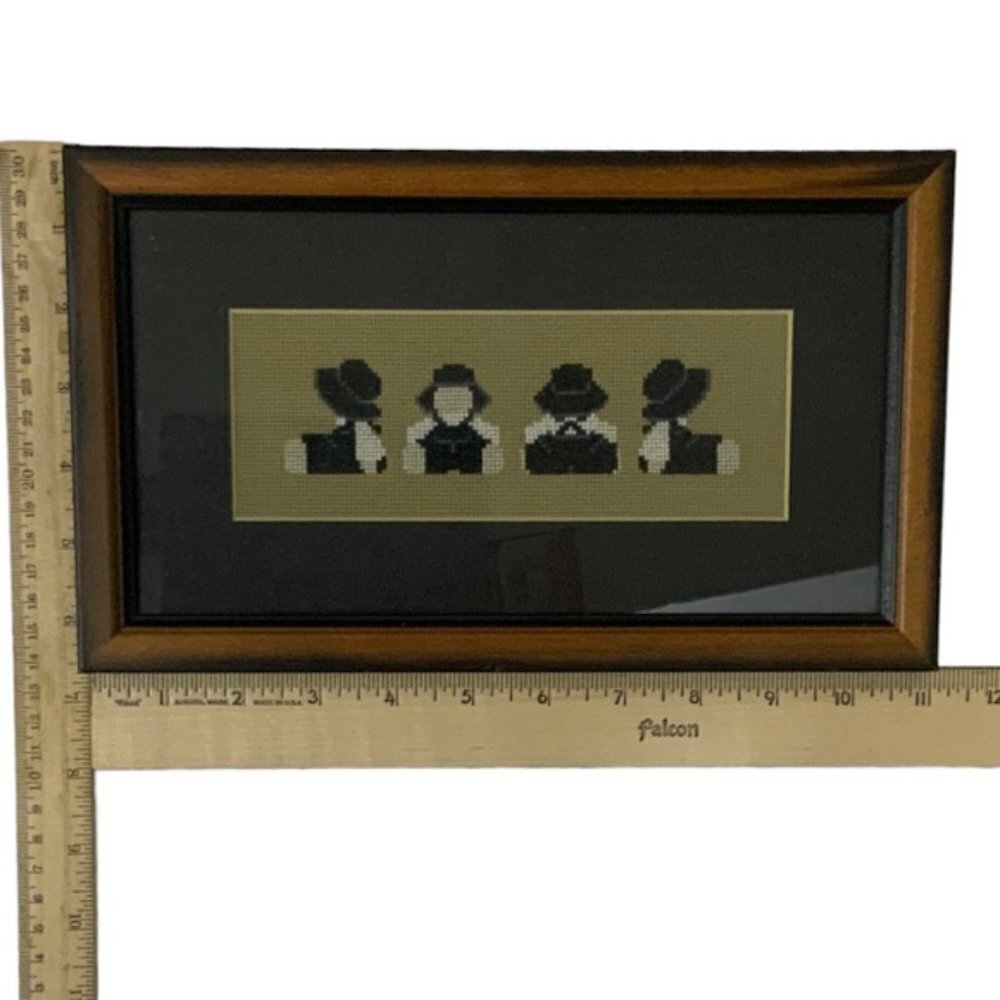 Amish Wall Decor Vintage Needlepoint Traditional Dressed Farmhouse Black White - Picture 4 of 16
